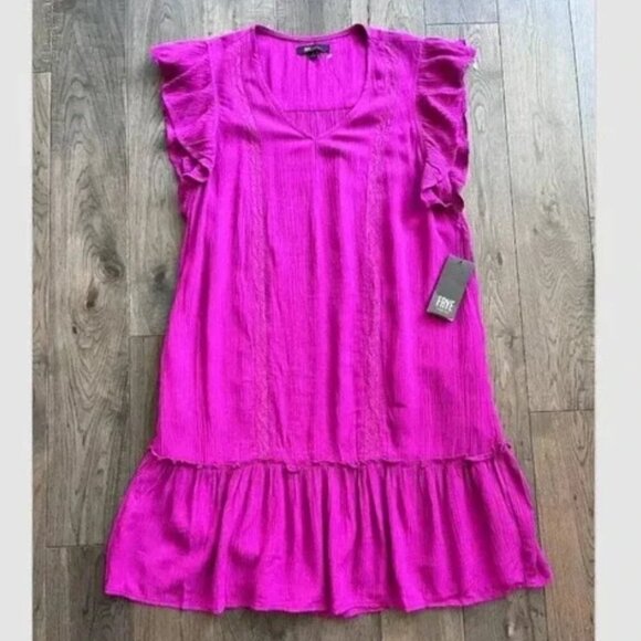 Frye Dresses & Skirts - Frye Ruffle V-Neck Eyelet Midi Dress Size S Magenta Boho Western Country NWT